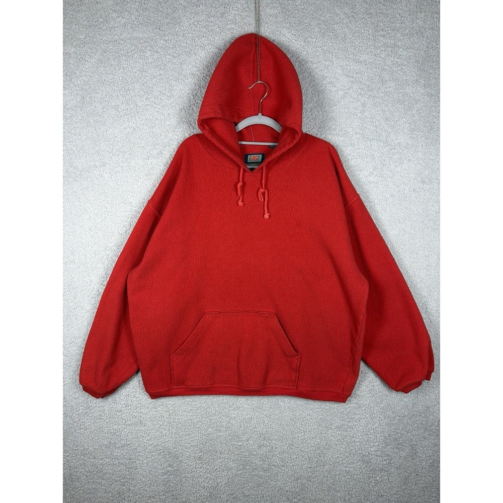 Vintage FAST Solar Fleece Hoodie Mens Size L Red Pullover Sweatshirt 90s Sweater